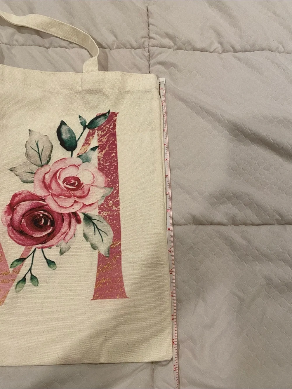 Cream Canvas Tote with Pink Floral 'M' Monogram